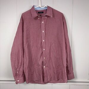 Nautica Red White Checkered Button Down Mens Long Sleeve Casual Shirt 17.5 Basic